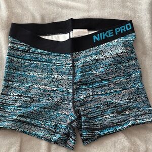 Nike Pro Teal and Black Patterned Shorts